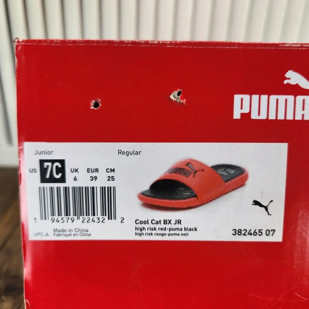 Puma Cool Cat BX JR Slides Junior Sz 7C High Risk Red Puma Black Slip On Sandals